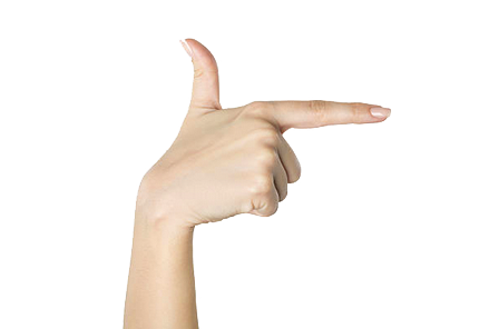 Eine weibliche Hand zeigt mit dem Zeigefinger nach rechts